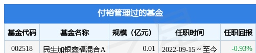 民生加银聚利6个月混合A基金经理变动：增聘付裕，谢志华为基金经理