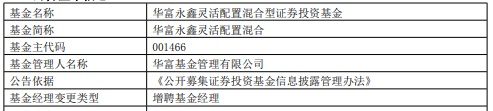 华富永鑫灵活配置混合增聘基金经理李孝华