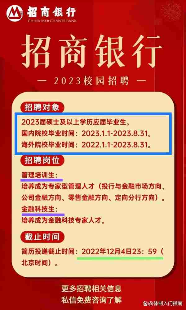 招商银行2023届校园招聘：只面向应届硕士生，但未来发展很好！